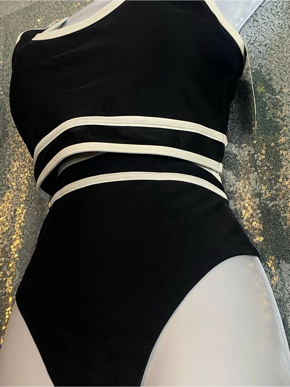 BMJL NWT Two-Piece Cutout Bikini Set | Black & Cream Contrast Trim | Size Large